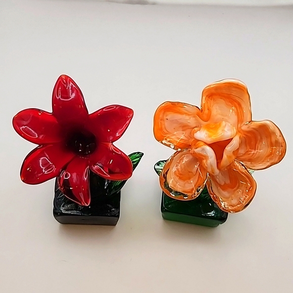 Vintage Art Glass Pulled Flowers 2 Count - Picture 5 of 10